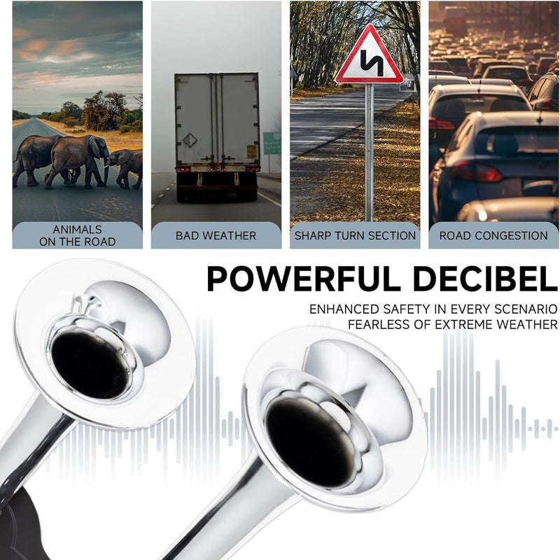 FARBIN Train horn 12V Electric Loud Truck Horn for Car Dual Horns for Motorcycle Truck Pickup SUV Boat (Silver) - Image 3